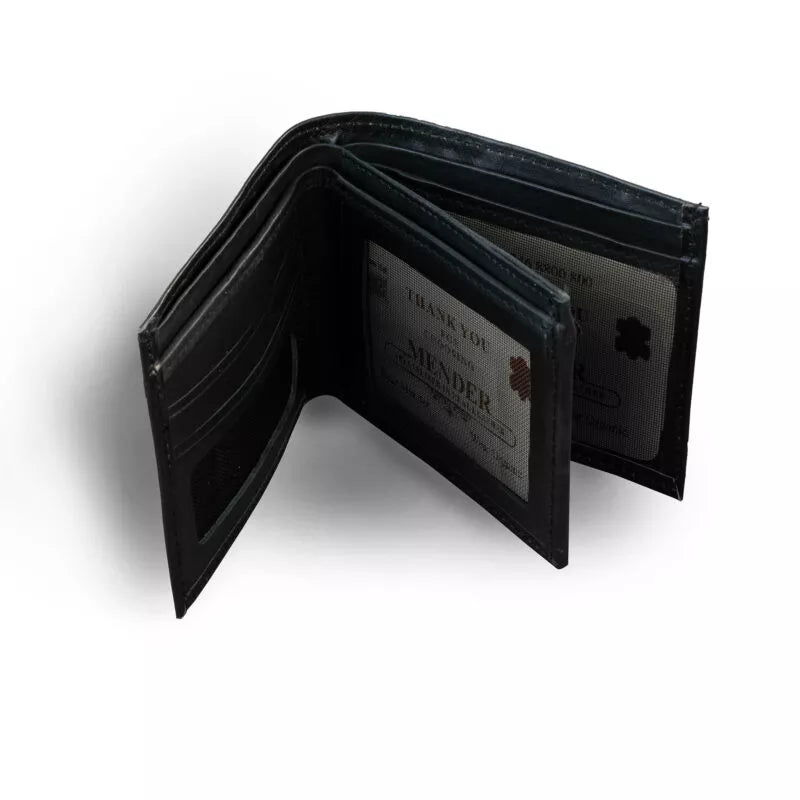 Bi Fold Double Press Black Leather Wallet