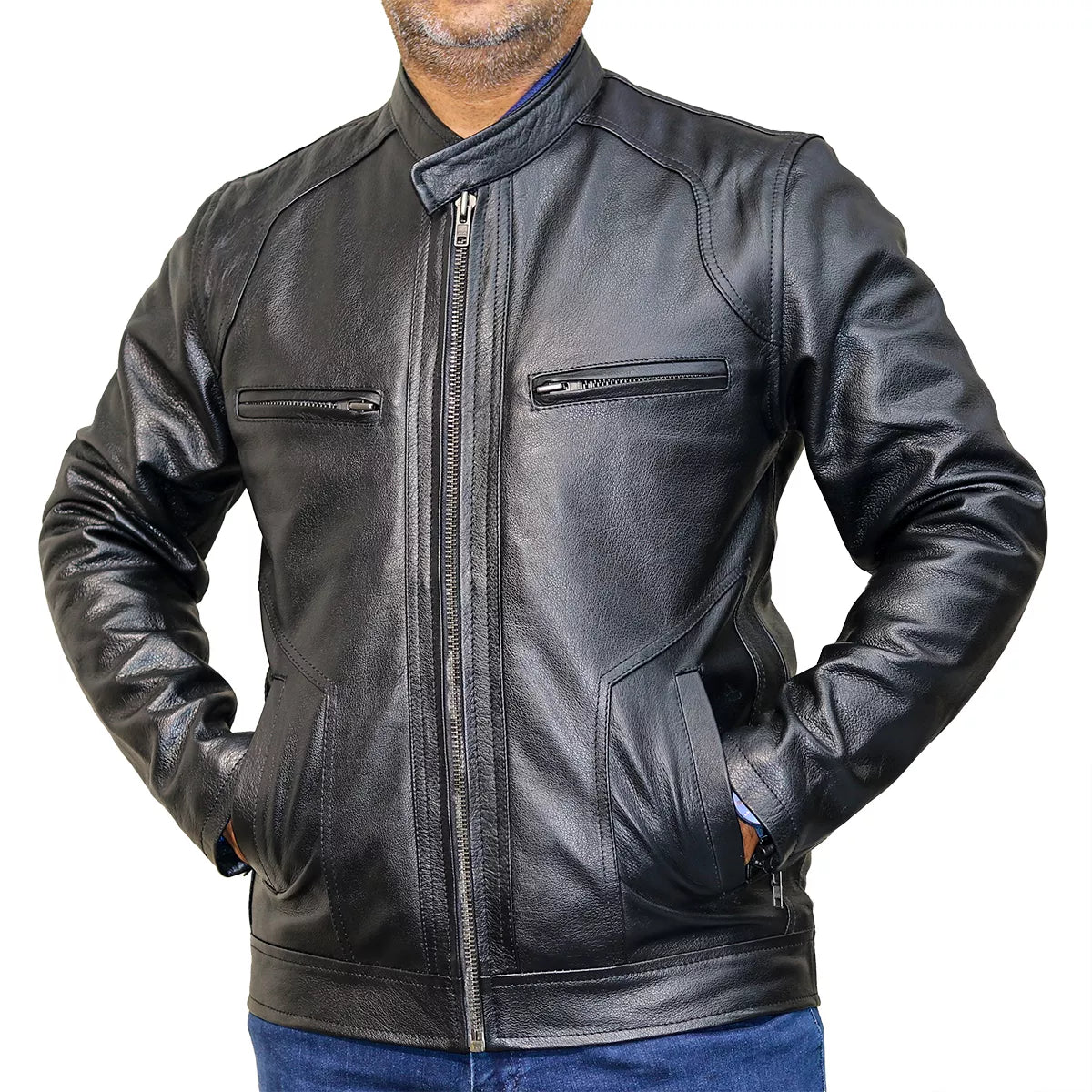 939-BLK Biker Leather Jacket for Men