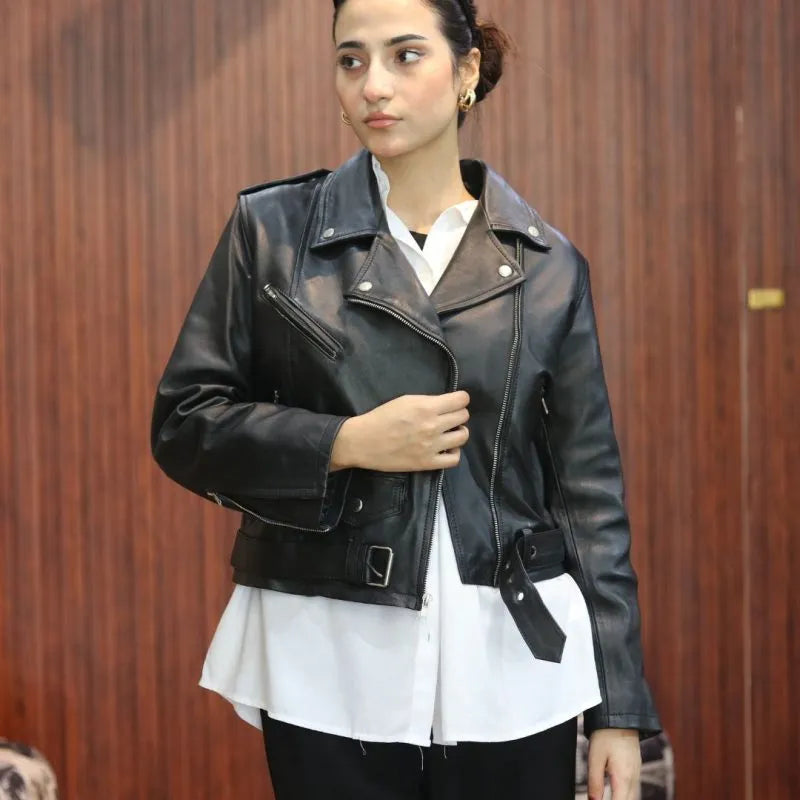 Biker Jacket for Women – Sheep Leather – Black